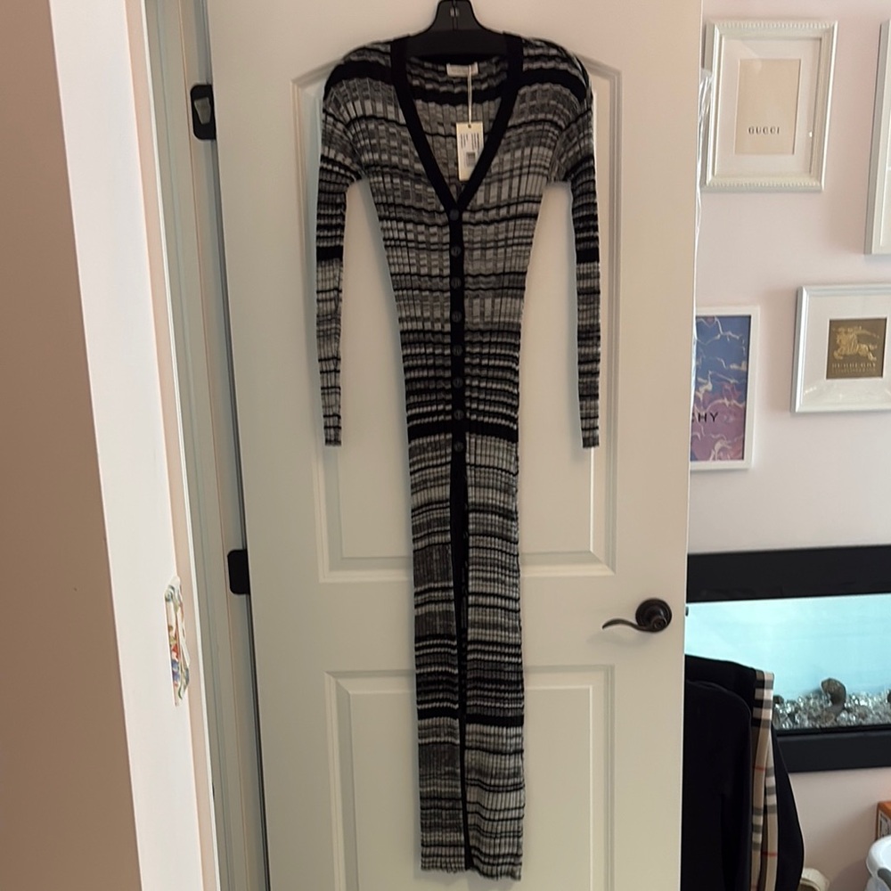 Ramy Brook NWT Black and Gray Long Sleeve Sweater Dress/Duster Size M